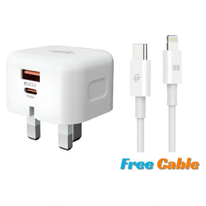 Brand New and Refurbished 30W Dual port USB-A and type-C charger plus tyoe-C to lightning cable