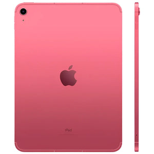 Apple iPad 10 Cellular in Pink, displaying its smooth pink metallic back, with the volume buttons visible on the side and the rear camera positioned at the top