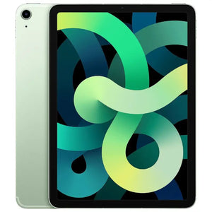 Apple iPad Air 4 Cellular in Green, showcasing the front display and fresh green back with a rear camera