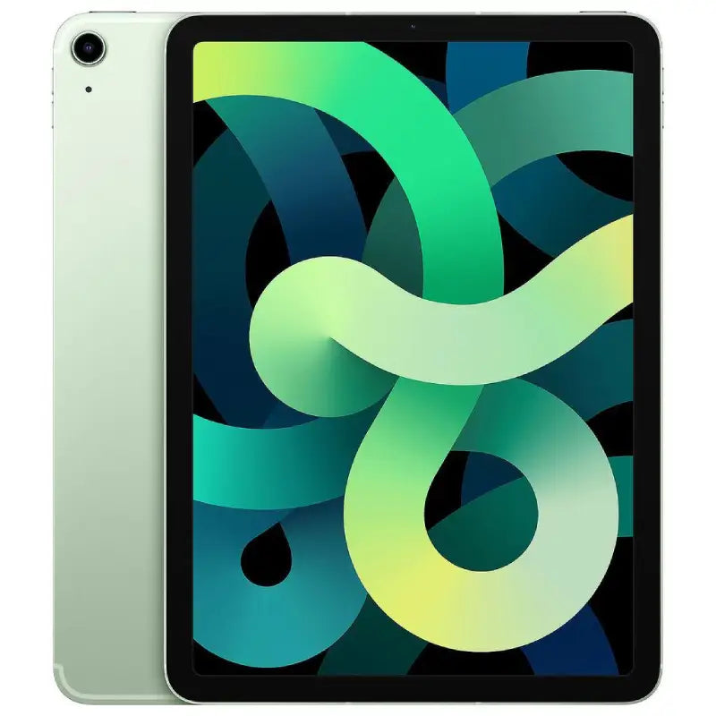 Apple iPad Air 4 Cellular in Green, showcasing the front display and fresh green back with a rear camera