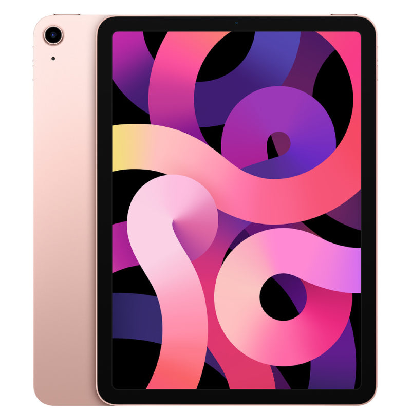 Apple iPad Air 4 Wi-Fi in Rose Gold, displaying the front screen and elegant rose gold back with a rear camera