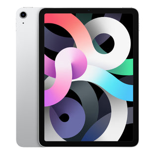 Apple iPad Air 4 Wi-Fi in Silver, featuring a bright front display and smooth silver back with a rear camera