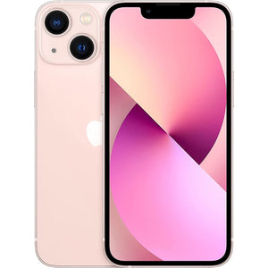 Apple iPhone 13 in Pink color, showcasing the back with a dual-camera setup and a glossy finish, alongside the front display with Super Retina XDR screen
