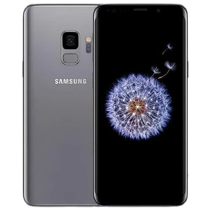 Samsung Galaxy S9 in Titanium Gray color, showcasing the back side with a single rear camera and the front side with a vibrant display