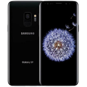 Samsung Galaxy S9 in Midnight Black color, showcasing the back side with a single rear camera and the front side with a vibrant display