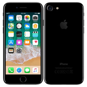 Apple iPhone 7 in Jet Black showcasing its vibrant display and sleek back with camera