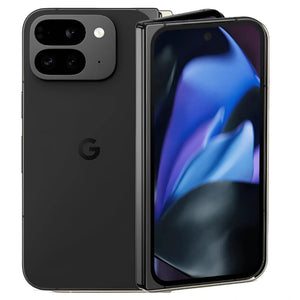 Google Pixel 9 Pro Fold in Obsidian, highlighting the expansive display, sleek folded view, and rear cameras