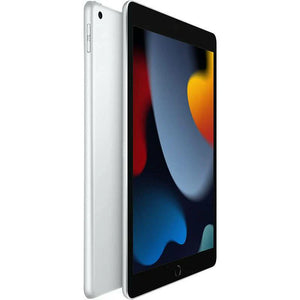 Apple iPad 8 Cellular in Silver, showcasing the front display and sleek silver back with a rear camera at the top, and the volume buttons visible on the side