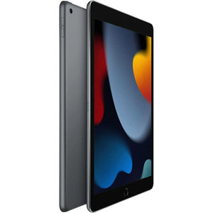 Apple iPad 9 Wi-Fi in Space Gray, showcasing its front display and smooth dark gray back with a rear camera, along with volume buttons on the side