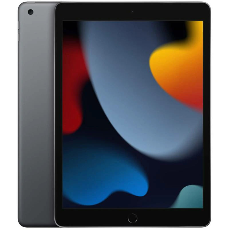 Apple iPad 9 Wi-Fi in Space Gray, showcasing its front display and smooth dark gray back with a rear camera