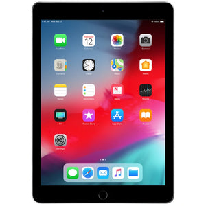 Apple iPad 6 Cellular in Space Gray, displaying the front screen