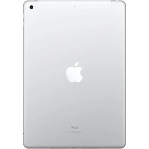 The Silver iPad 5th generation 9.7-inch cellular model showcases a bright front screen and a smooth back finish with a camera