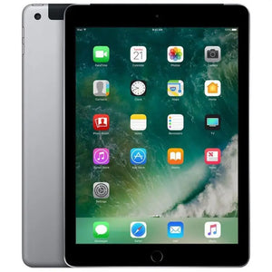 The Space Gray iPad 5th generation 9.7-inch cellular model features a vibrant front display and a sleek back design with a camera