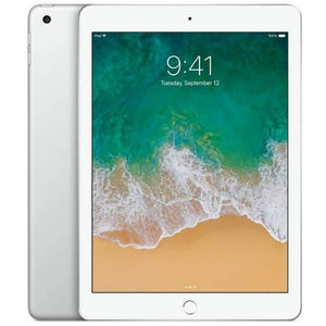 The Silver iPad 5th generation 9.7-inch Wi-Fi model showcases a bright front screen and a smooth back finish with a rear camera