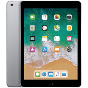 The Space Gray iPad 5th generation 9.7-inch Wi-Fi model features a vibrant front display and a sleek back design with a rear camera