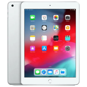 Apple iPad 6 Wi-Fi in Silver, featuring the bright front display and sleek silver back with a rear camera