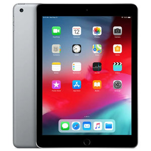 Apple iPad 6 Wi-Fi in Space Gray, showcasing the front display and smooth dark gray back with a rear camera