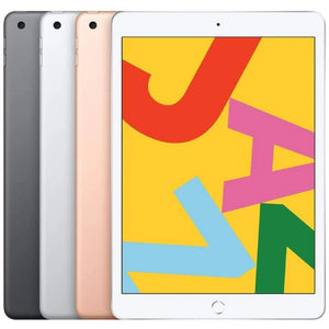 Apple iPad 7 Cellular in all color, showcasing the front display and sleek dark gray back with a rear camera