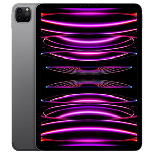he Space Gray iPad Pro 11-inch 6th generation with M4 chip and cellular features a vibrant front display and sleek back camera