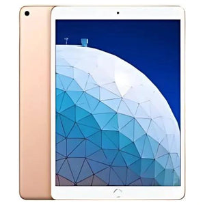 Apple iPad Air 3 wifi in Gold, displaying the front screen and elegant gold back with a rear camera