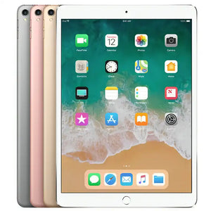 2017 Apple iPad Pro 10.5-inch displaying all available colors: gold, space gray, and silver, highlighting its sleek design and Retina display