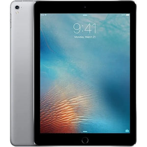 Apple iPad Pro 9.7-inch cellular model in grey color showcasing its vibrant display, sleek back design, and single camera system