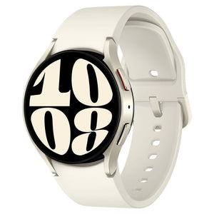 Gold Samsung Galaxy Watch 6 GPS model featuring a vivid circular Super AMOLED display, Sapphire Crystal Glass, and soft, interchangeable bands