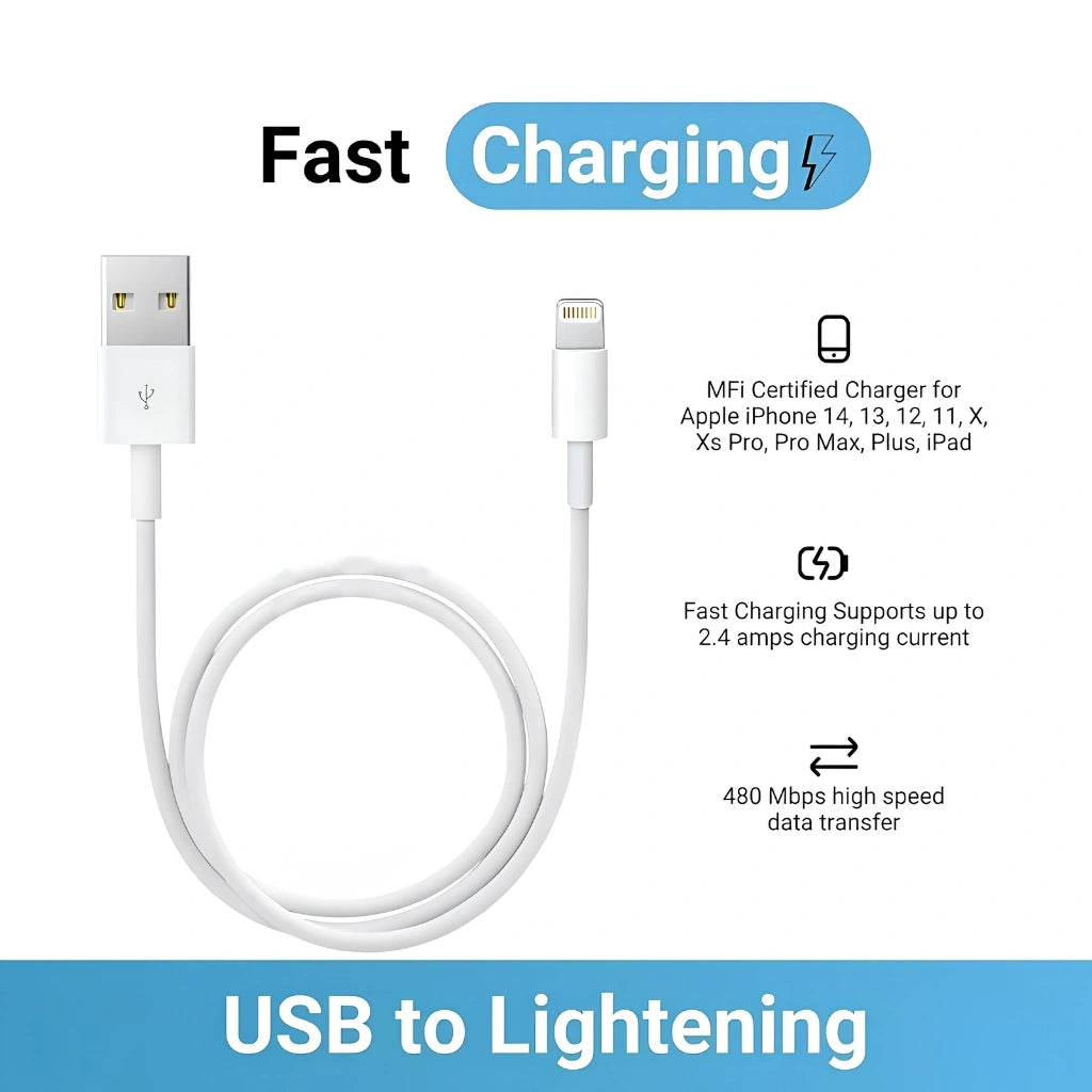 Brand New and Refurbished 15W USB-A to lightning charging cable