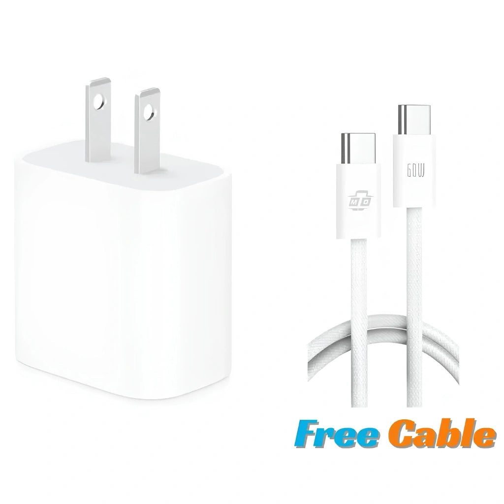 Brand New and refurbished 20W Apple Original type-C power adapter 2 pin plug with USB-C to USB-C cable