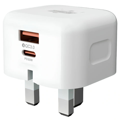30W Dual Port USB & Type C Fast Charger UK Free Charging Cable