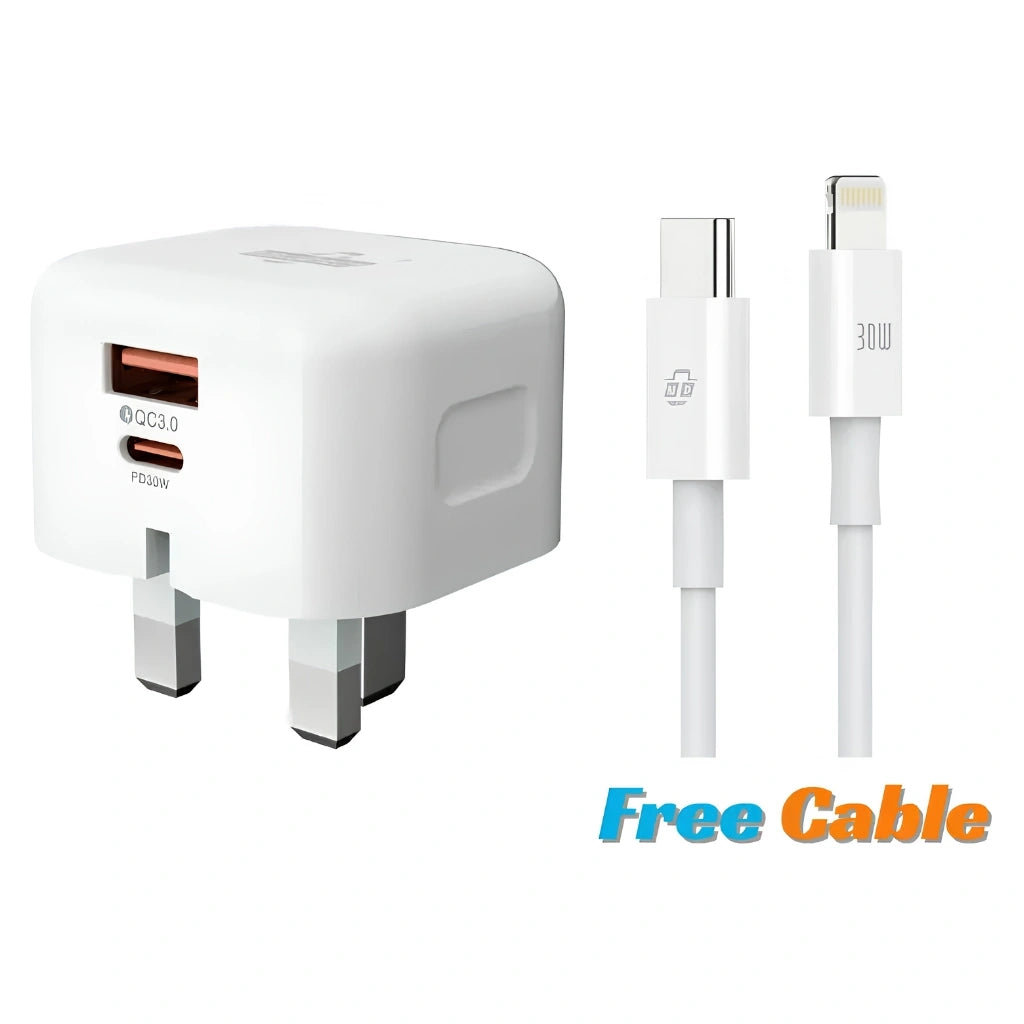 Brand New and Refurbished 30W Dual port USB-A and type-C charger plus tyoe-C to lightning cable