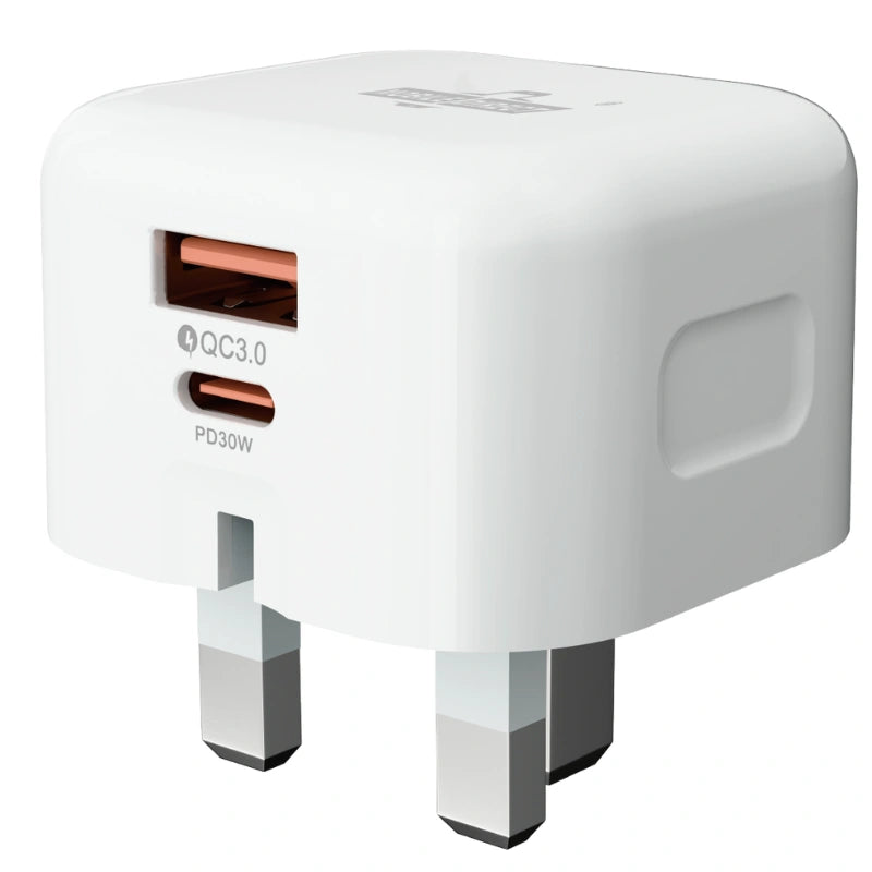 30W Dual Port USB & Type-C Fast Charger - UK - Free Charging Cable