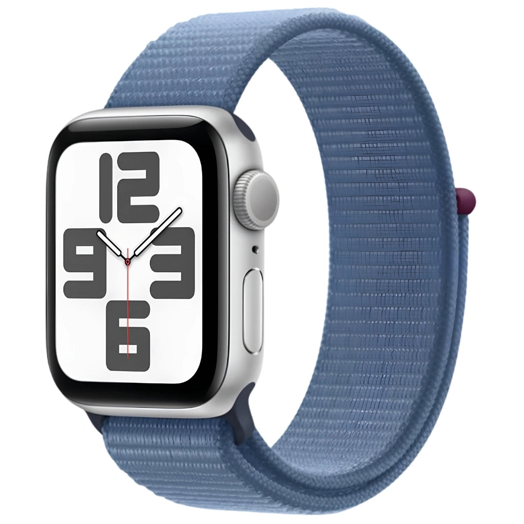 Brand New and Refurbished Apple watch se 2nd generation GPS silver aluminium case winter blue textile solo loop