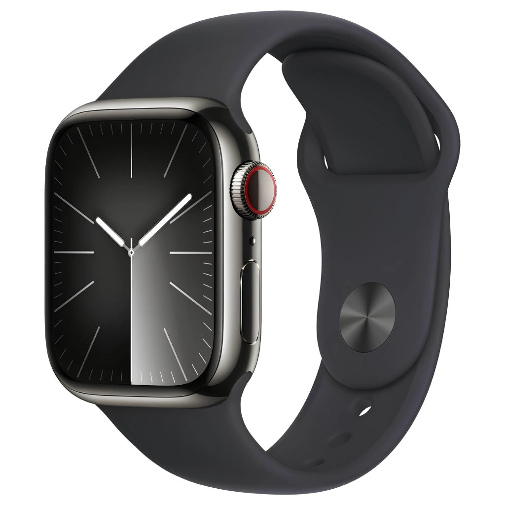 Brand New and refurbished Apple Watch series 9 Cellular black stainless steel case black sport band