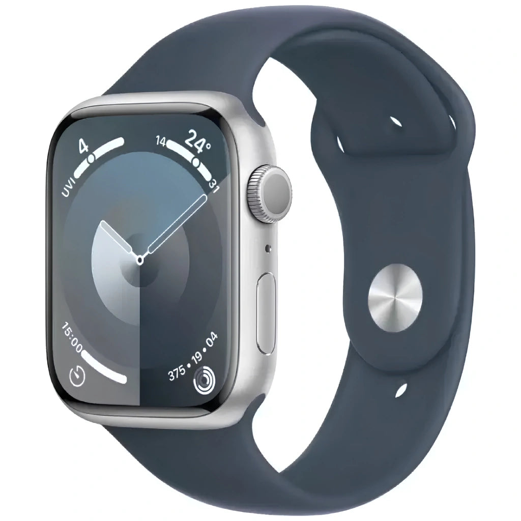 Brand New and refurbished Apple Watch series 9 GPS Silver Aluminum case blue sport band
