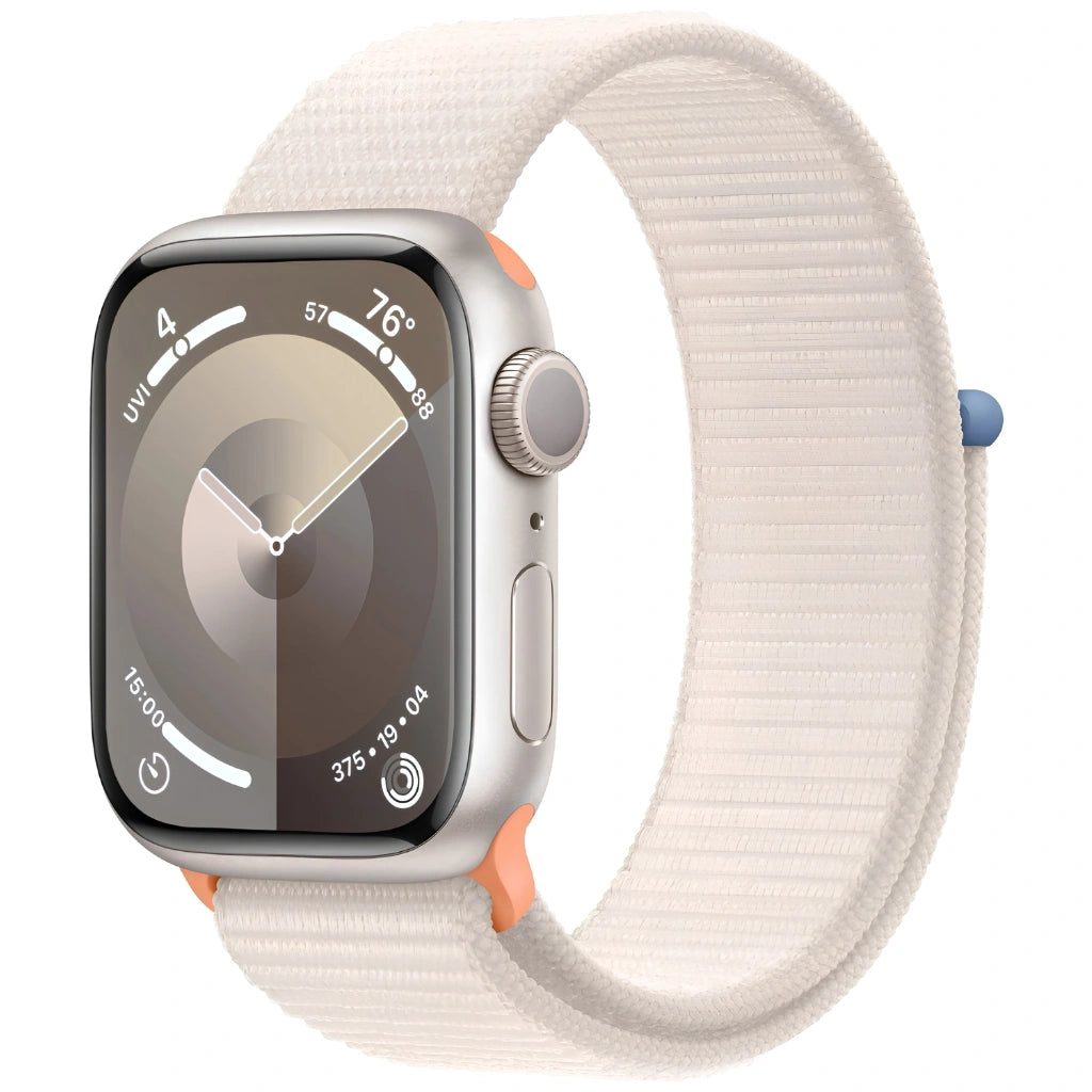 Brand New and refurbished Apple Watch series 9 GPS Starlight Aluminum case starlight textile solo loop