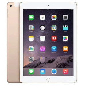 Apple iPad Air 2 Cellular in Gold, displaying the front screen and elegant gold back with a rear camera