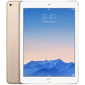 Apple iPad Air 2 Wi-Fi in Gold, displaying the front screen and elegant gold back with a rear camera