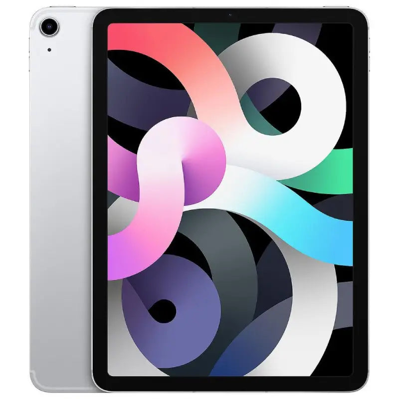 Apple iPad Air 4 Cellular in Silver, featuring a bright front display and sleek silver back with a rear camera