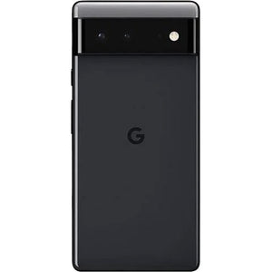 Google Pixel 6 in black color, displaying back views, highlighting dual-camera setup.