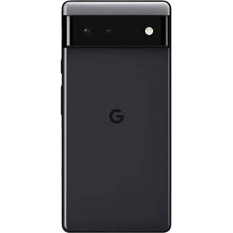 Google Pixel 6 in black color, displaying back views, highlighting dual-camera setup.