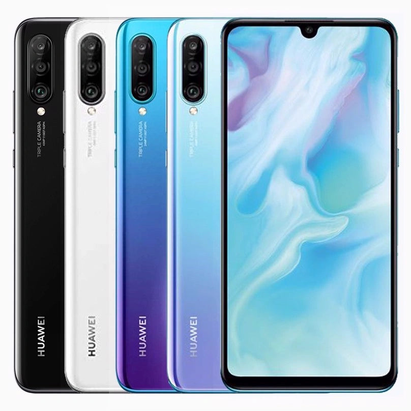 Huawei P30 Lite in all color, displaying its stunning front screen and refined back design with a triple camera layout