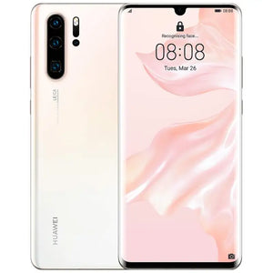 Huawei P30 Pro in Pearl White, featuring a bright front display and refined back design, equipped with a quad-camera setup