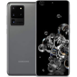Samsung Galaxy S20 Ultra in Cosmic Gray, presenting the expansive display on the front and the back with its advanced quad-camera system