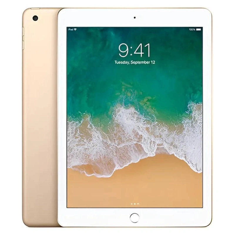 Apple iPad Pro 2nd Gen 12.9-inch cellular model in gold color showcasing its vibrant display, sleek back design, and single camera