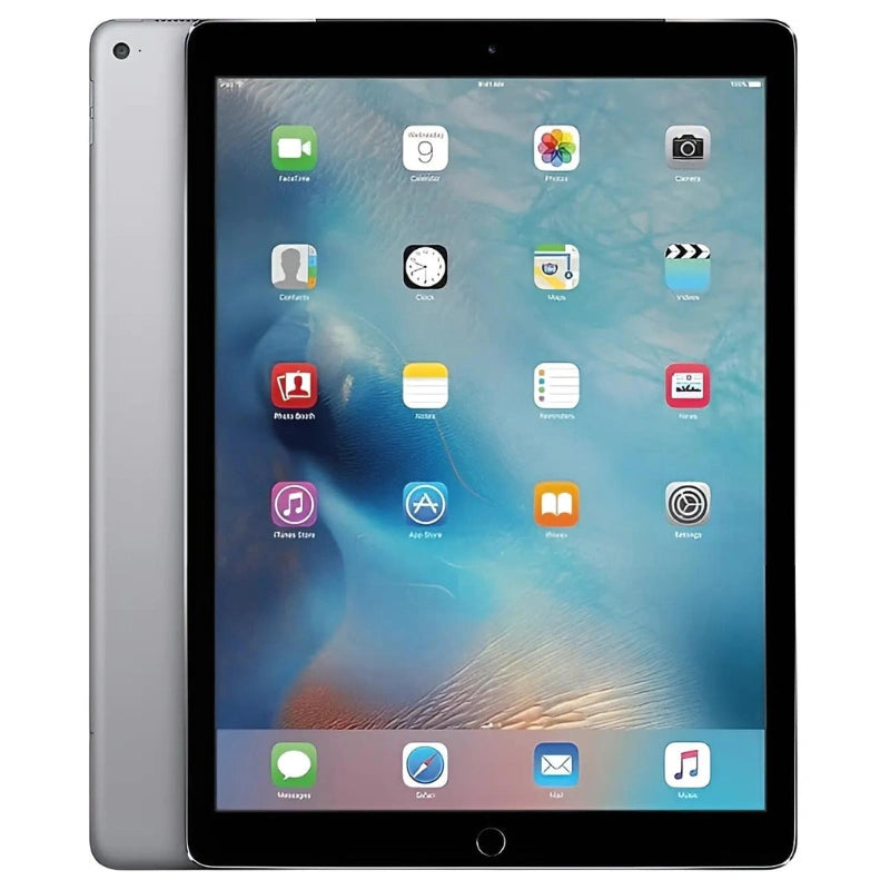 Apple iPad Pro 2nd Gen 12.9-inch cellular model in space grey color showcasing its vibrant display, sleek back design, and single camera
