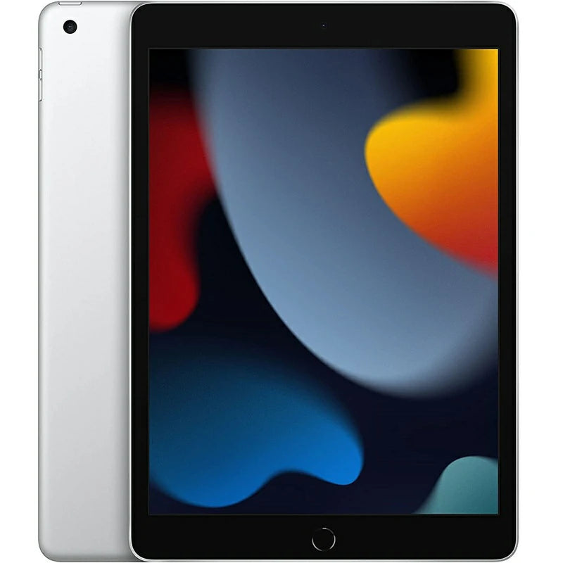 Apple iPad 9 Wi-Fi in Silver, featuring its front display and sleek silver back with a rear camera