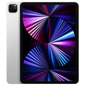 Apple iPad Pro 11-inch (3rd generation) cellular model in Silver, front view showing edge-to-edge display and back view with dual-camera system