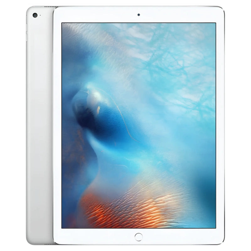 Apple iPad Pro 1st gen 12.9-inch Cellular in Silver, featuring the bright front display and smooth silver back with a rear camera