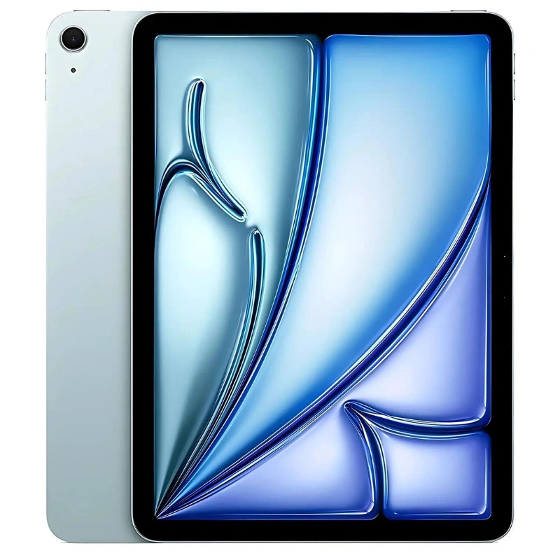Apple iPad Air 6 M2 in Blue, showcasing the front display and cool blue back with a rear camera